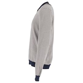Autre Marque- Mr. P. Knitted Open-Collared Sweater  in Blue and Brown Wool-Blue,Navy blue