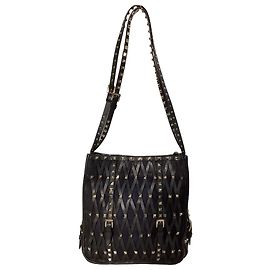 Valentino Garavani Valentino Rockstud Mesh Net Shopper Tote aus schwarzem Leder Schwarz