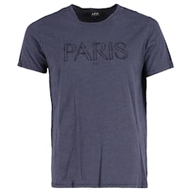 Apc-A.P.C. Paris Print Crewneck T-Shirt in Blue Cotton-Blue