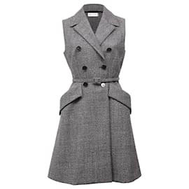 Dior- Dior Belted Tailored Mini Dress in Grey Wool-Grey