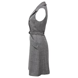 Dior- Dior Belted Tailored Mini Dress in Grey Wool-Grey