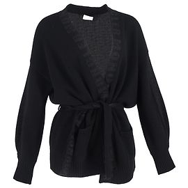 Cardigan de lã preta com logo Moncler Preto