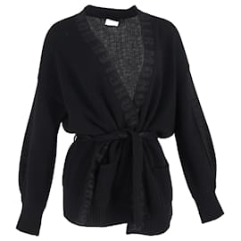 Moncler- Moncler Logo Trim Robe Cardigan in Black Wool-Black