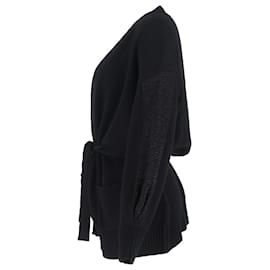 Moncler- Moncler Logo Trim Robe Cardigan in Black Wool-Black