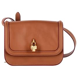 Alexander Mcqueen-Alexander McQueen Skull Padlock Shoulder Bag in Brown Leather-Brown,Red