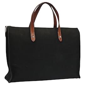 Hermès-HERMES Mira PM Sac à main Toile Cuir Noir Marron Argent Auth bs22148-Marron,Noir,Argenté