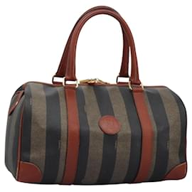 Fendi-Sac Boston en toile Pecan FENDI noir marron Auth yk17380-Marron,Noir