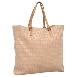 Fendi-FENDI Zucchino Canvas Tote Bag Pink Auth 115728-Pink