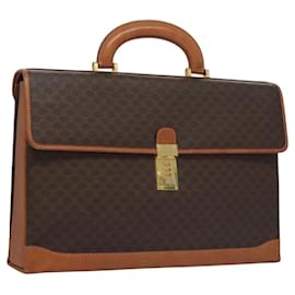Céline-CELINE Macadam Canvas Business Bag PVC Leather Brown Gold Auth 112171-Brown,Golden