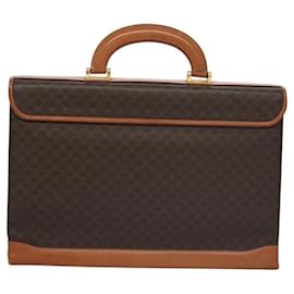 Céline-CELINE Macadam Canvas Business Bag PVC Leather Brown Gold Auth 112171-Brown,Golden