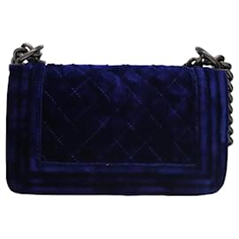 Chanel-CHANEL Chain Boy Chanel Shoulder Bag Velor Blue CC Auth 113273-Blue