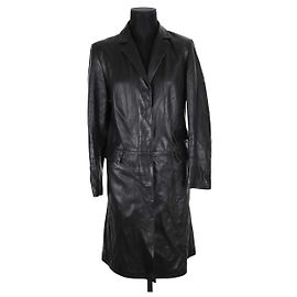 Salvatore Ferragamo Schwarzer Ledermantel Schwarz