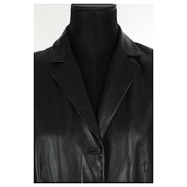 Salvatore Ferragamo-Leather coat-Black