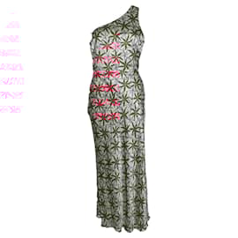 Autre Marque-Saloni, one shoulder printed silk satin midi dress-Pink,Red