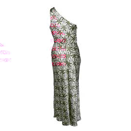 Autre Marque-Saloni, one shoulder printed silk satin midi dress-Pink,Red