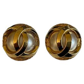 Boucles d'oreilles Chanel CC Logo Perle Dorées Bijouterie dorée