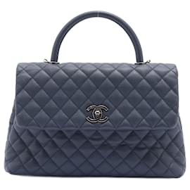 Chanel-Coco Handle Large Caviar 2way Navy Blue Ruthenium-Blue