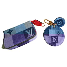 Louis Vuitton-Louis Vuitton, Accessories Pouch Set and Keychain / Bag Charm Monogram Denim Blue-Blue