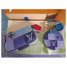 Louis Vuitton-Louis Vuitton, Accessories Pouch Set and Keychain / Bag Charm Monogram Denim Blue-Blue
