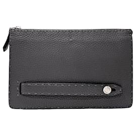 Fendi-Fendi Dark Gray Leather Clutch Bag-Dark grey