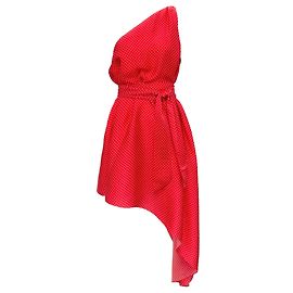 Vestido assimétrico de um ombro em seda com bolinhas vermelhas e brancas de Alexandre Vauthier Vermelho
