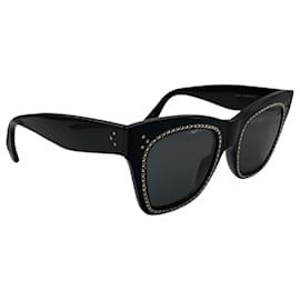 Céline-Celine Black Shiny Rhinestone Embellished Cat Eye Acetate Sunglasses-Black