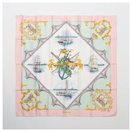 Hermès-Hermès Carré 90 "BORDEAUX PORTE OCEANE" 100% Silk Scarf in Pink-Pink