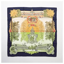 Hermès-Hermès Carré 90 "SANSSOUCY" 100% Silk Scarf in Navy Blue-Navy blue