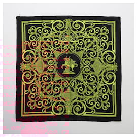 Hermès-Hermès Carré 90 "LES TUILERIES" 100% Silk Scarf in Black x Gold-Black