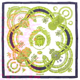 Hermès-Hermès Carré 90 "KOSMIMA " 100% Silk Scarf in Navy x Beige-Navy blue