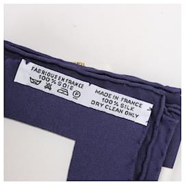 Hermès-Hermès Carré 90 "KOSMIMA " 100% Silk Scarf in Navy x Beige-Navy blue