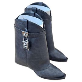 Givenchy Shark Lock Cowboy Boots Black Leather Black