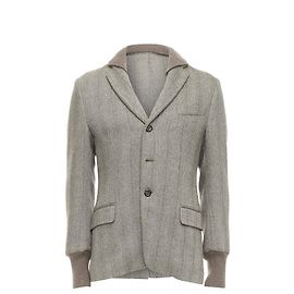Yves Saint Laurent herringbone cashmere silk layeRed collar jacket Brown