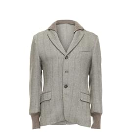 Yves Saint Laurent-Yves Saint Laurent herringbone cashmere silk layeRed collar jacket-Brown