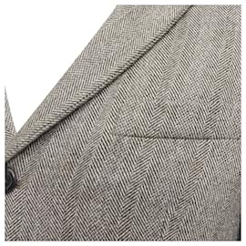 Yves Saint Laurent-Yves Saint Laurent herringbone cashmere silk layeRed collar jacket-Brown