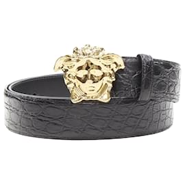 Versace-Versace La Medusa buckle scaled leather belt-Black