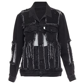 Off White Off denim organza mesh panel frayed jacket Black