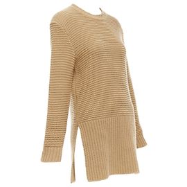 Marni Pullover aus reinem Kamelwolle mit kontrastierendem Rippenstrick und Schlitz Gelb Kamel
