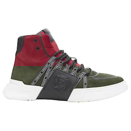 Versace-Tênis de cano alto em camurça com emblema Medusa em fita da Versace-Vermelho