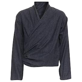 Lemaire-Christophe Lemaire wool cross wrapped cropped cardigan sweater-Grey