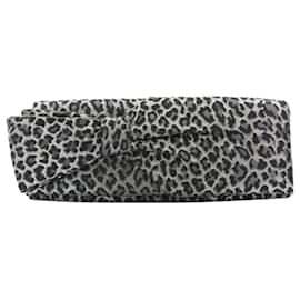 Christian Louboutin-Christian Louboutin Aionod silver leopard asymmetrical bow elongated clutch-Silvery,Metallic