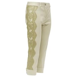 Dolce & Gabbana-Dolce & Gabbana sheer lace insert metal plate cropped pants-Brown,Beige