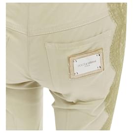 Dolce & Gabbana-Dolce & Gabbana sheer lace insert metal plate cropped pants-Brown,Beige