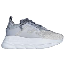 Versace-Versace Chain Reaction Reflective Silver Crystal Rhinestone sneaker-Silvery,Metallic