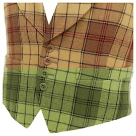 Dries Van Noten-Dries Van Noten Red plaid wool shawl collar waistcoat-Brown