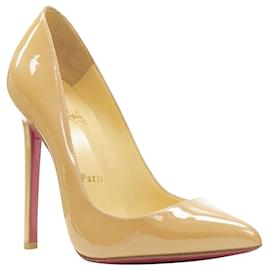 Christian Louboutin-Stiletto pointu en cuir verni Pigalle de Christian Louboutin-Marron,Beige
