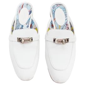 Hermès-Hermes Oz calfskin leather Kelly turnlock mules-White