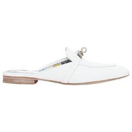 Hermès-Hermes Oz calfskin leather Kelly turnlock mules-White
