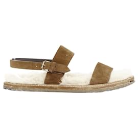 Saint Laurent-Saint Laurent Joan Noe tan leather cream shearling lined sandals-Brown,Beige