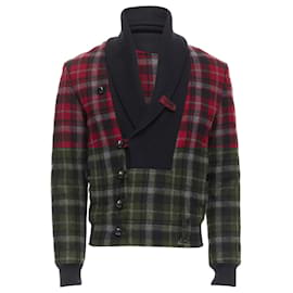 Kris Van Assche-KRIS VAN ASSCHE Red virgin wool checkeRed cotton trim bomber-Red